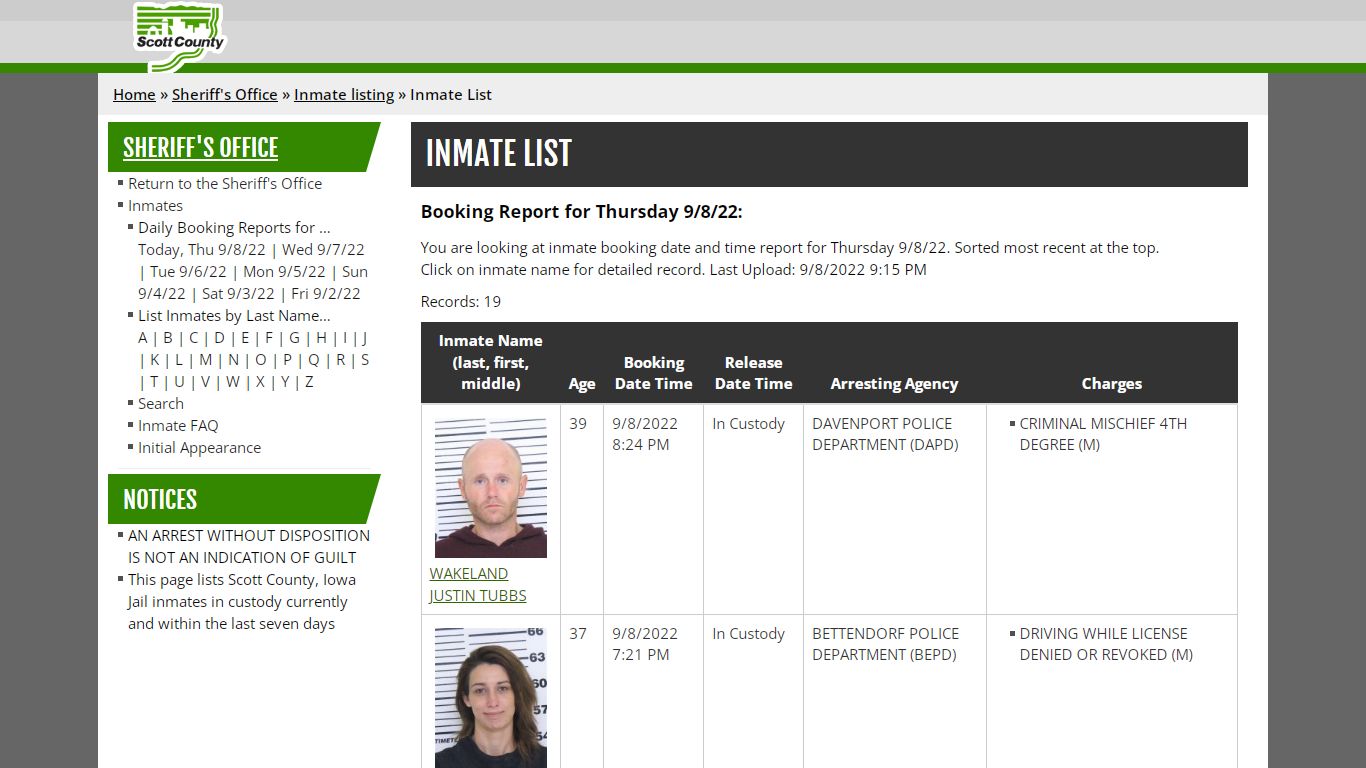 Inmate List - Scott County, Iowa